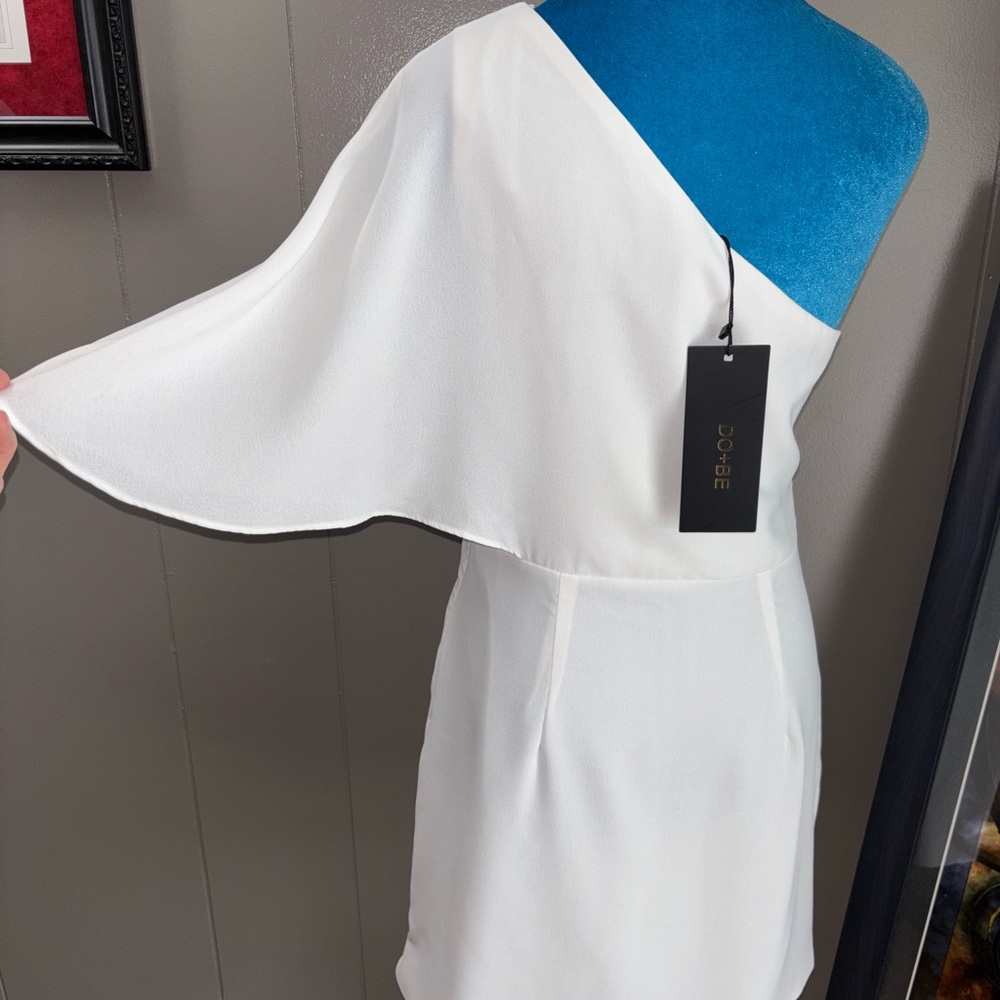 DO+BE White One Shoulder Sheath Dress for Brides - Picture 5 of 11